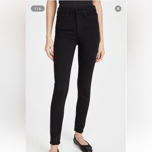 Rag and Bone Nina high rise ankle skinny jeans gray black with metallic coating